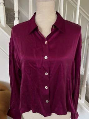 Joie Silk Button-Down Shirt in Deep Plum
